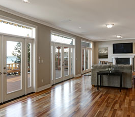 Room Interior with Wall of Glass Doors 